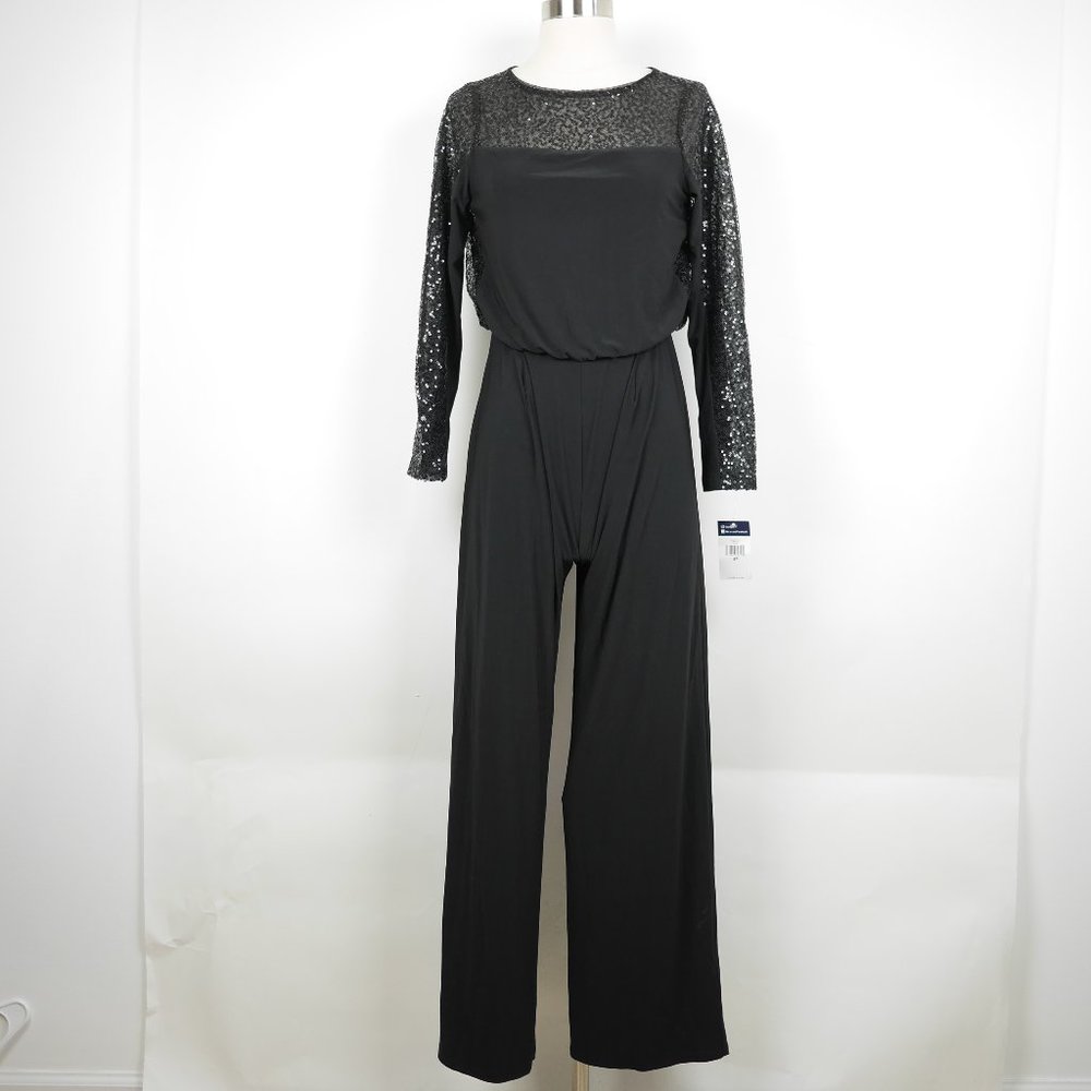 CHAPS Women's 4p Black long sleeve romper pantsuit stretch one piece dress suit